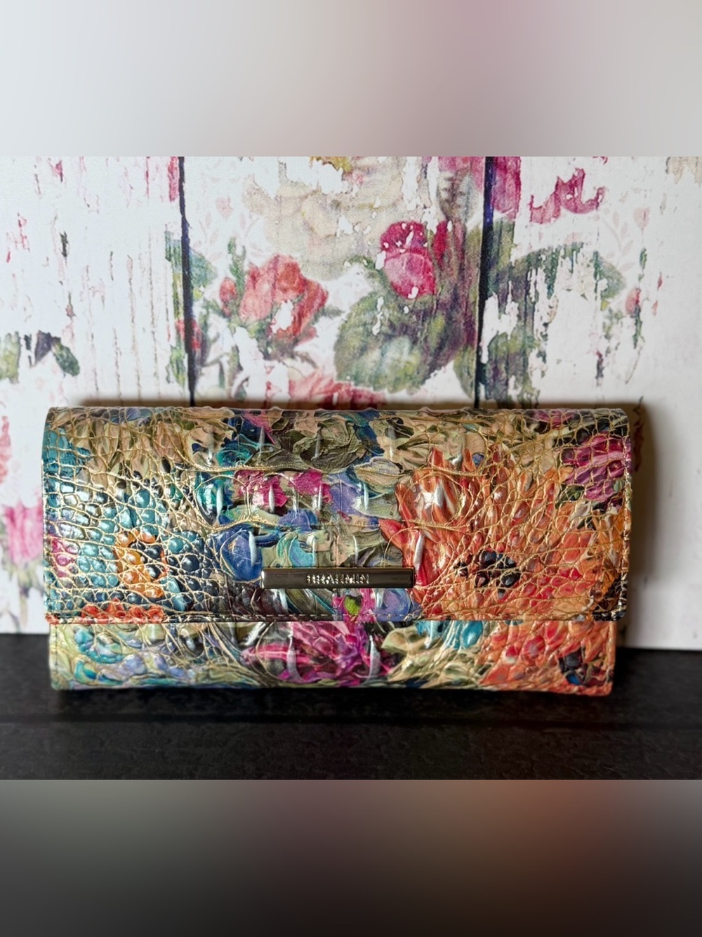 Brahmin Cordelia Trifold Lasso Floral Flowers Leather Wallet NWT FIRM $$$